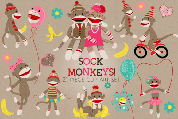 Download Sock Monkeys Clip Art Set - Clip art Collection
