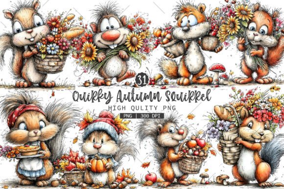 Download Quirky Autumn Squirrel Clip Art Bundle - Clip art Collection