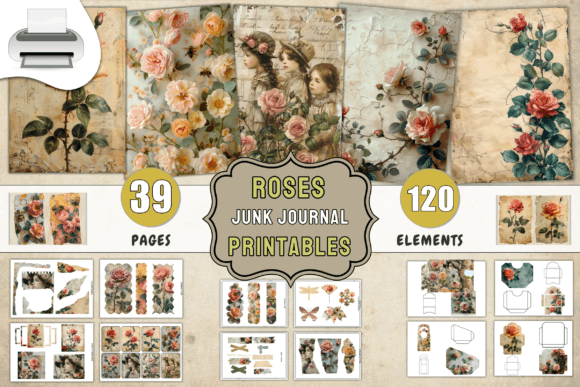 Download Roses Junk Journal Printables Supplies - Junk journal Collection