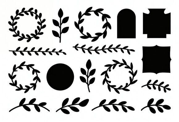 Download Botanical Clip Art Elements Black and - Clip art Collection