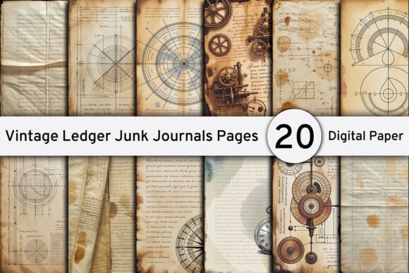 Download Vintage Ledger Junk Journals Pages - Junk journal Collection