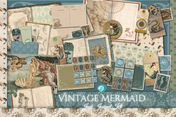 Download Vintage Mermaid Junk Journal Kit - Junk journal Collection