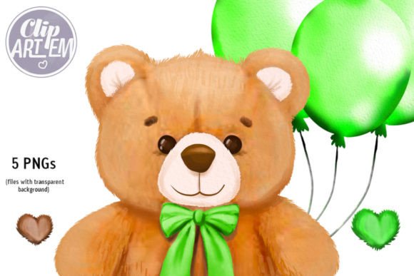 Download Boy Bear Green Bow Balloon Clip Art PNG - Clip art Collection
